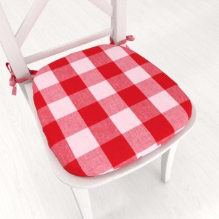 Oblý bavlněný podsedák Olivia OL-016 Červeno-bílá kostka velká - 39x37x3 cm - Biante.cz