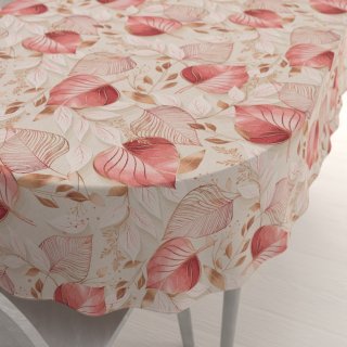 Dekorační oválný ubrus Leona LN-172 Růžovo-vínové listy na režném - Biante.cz