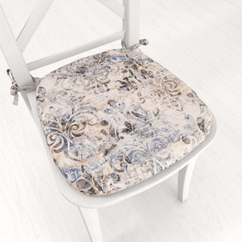 Sametový oblý podsedák Tamara TMR-057 Modro-zelený zámecký vzor na krémovém - 39x37x3 cm - Biante.cz