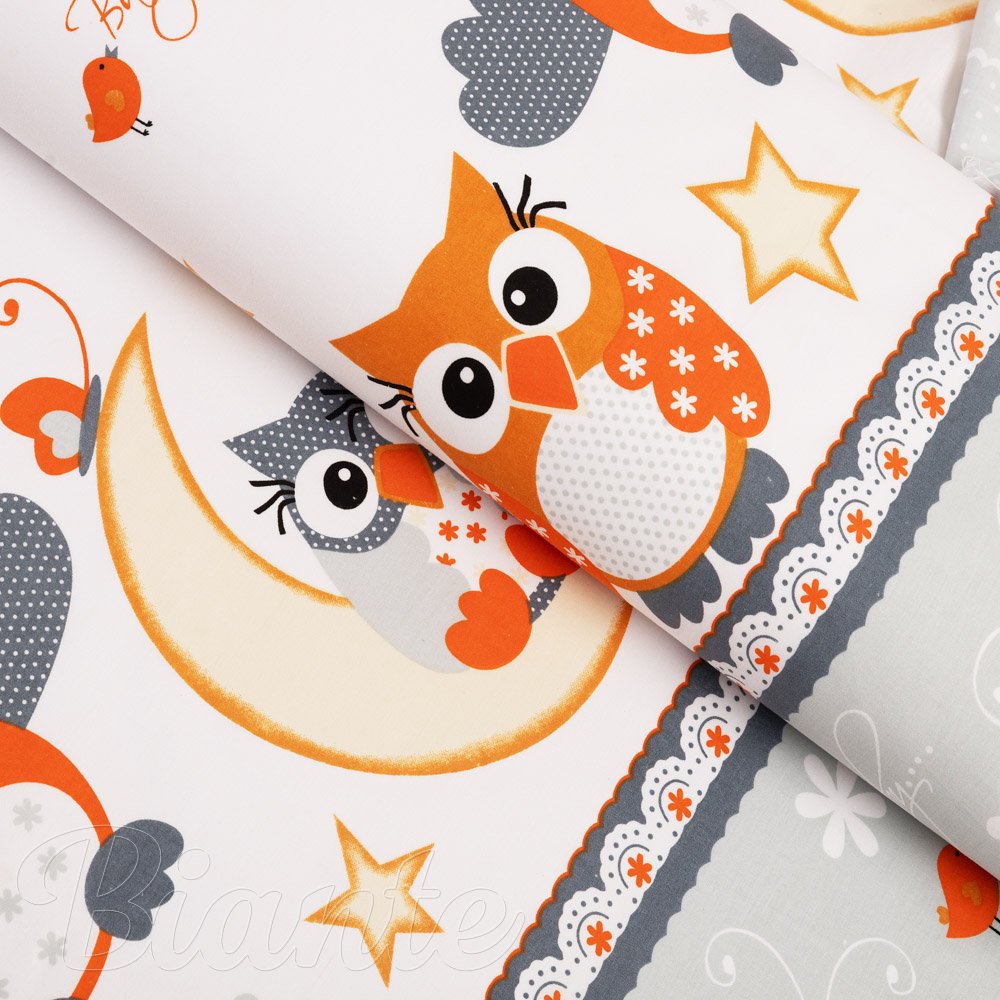 Dětská bavlněná látka/plátno Sandra SA-592 Baby sovy oranžové - šířka 160 cm - Biante.cz