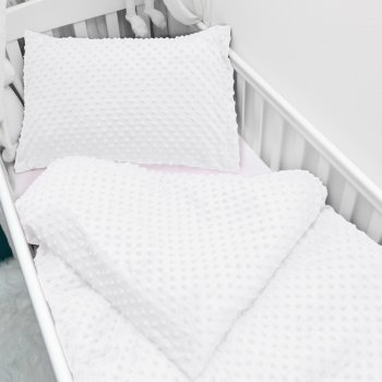 Dětské povlečení do postýlky Minky 3D puntíky MKP-033 Sněhově bílé - Biante.cz