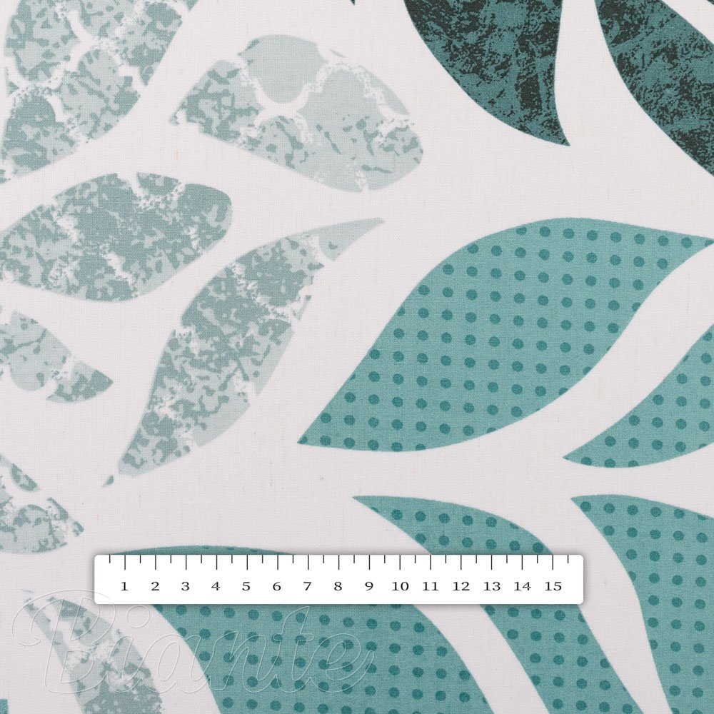 Bavlněná látka/plátno Sandra SA-572 Šedo-modrozelené abstraktní listy na bílém - šířka 160 cm - detail 3 - Biante.cz