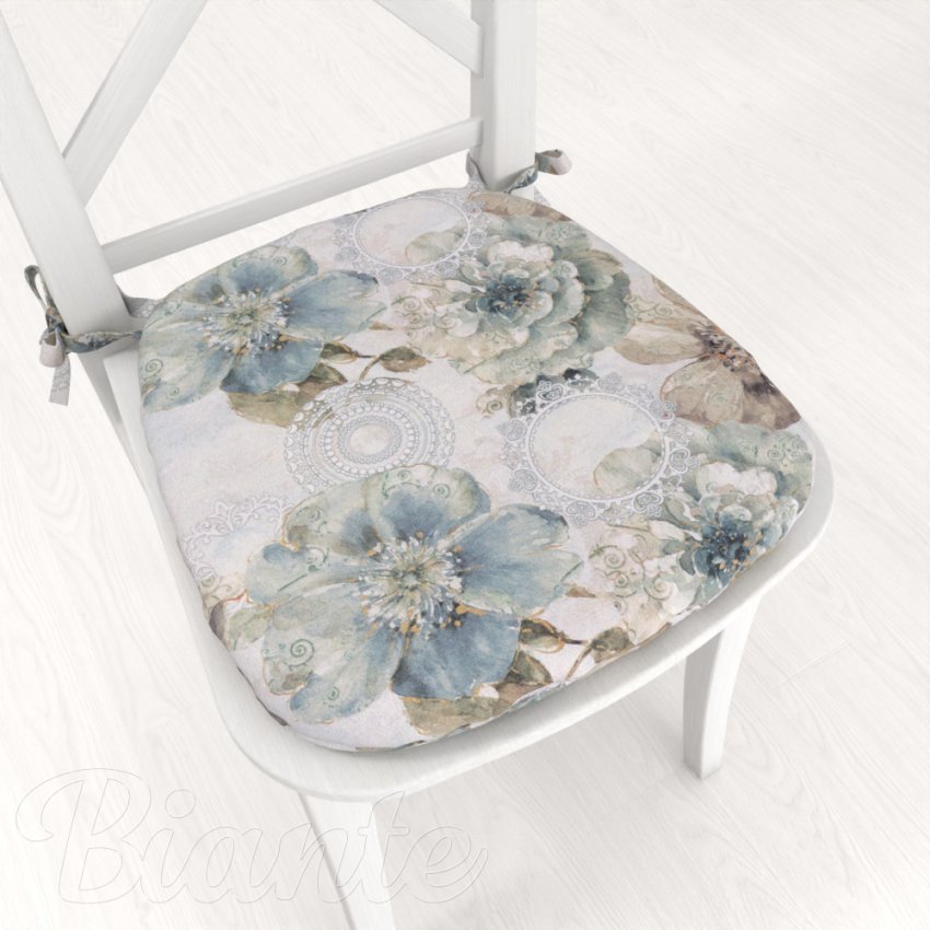 Oblý podsedák PML-052 Tyrkysové kvety s orientálnymi kruhmi - 39x37x3 cm - Biante.sk