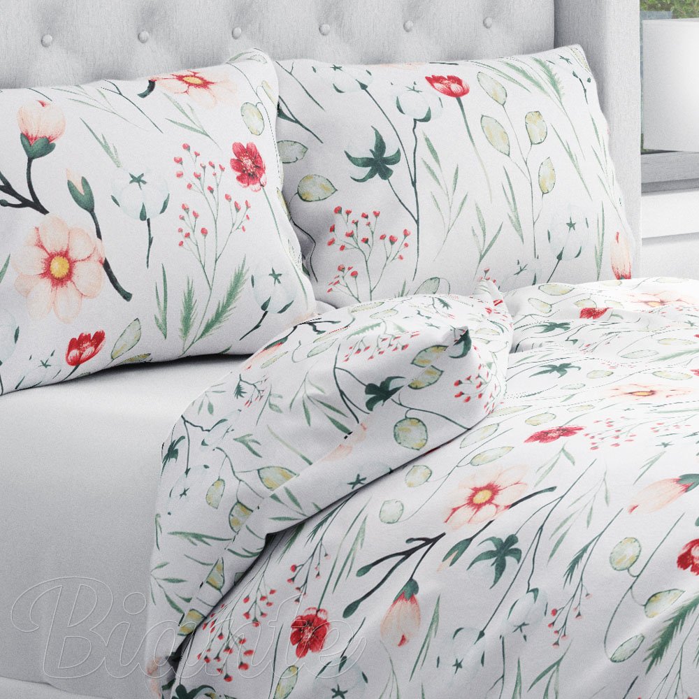 Bavlněné ložní povlečení Sandra SA-747 Luční květiny na bílém - Biante.cz