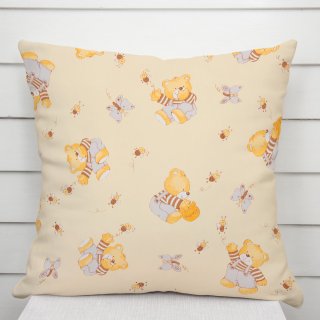 Dětský bavlněný povlak na polštář Sandra SA-730 Medvídci a včelky na světle žlutém - Biante.cz