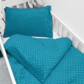 Dětské povlečení do postýlky Minky TOP 3D puntíky MKP-056 Mořská modrá - Biante.cz