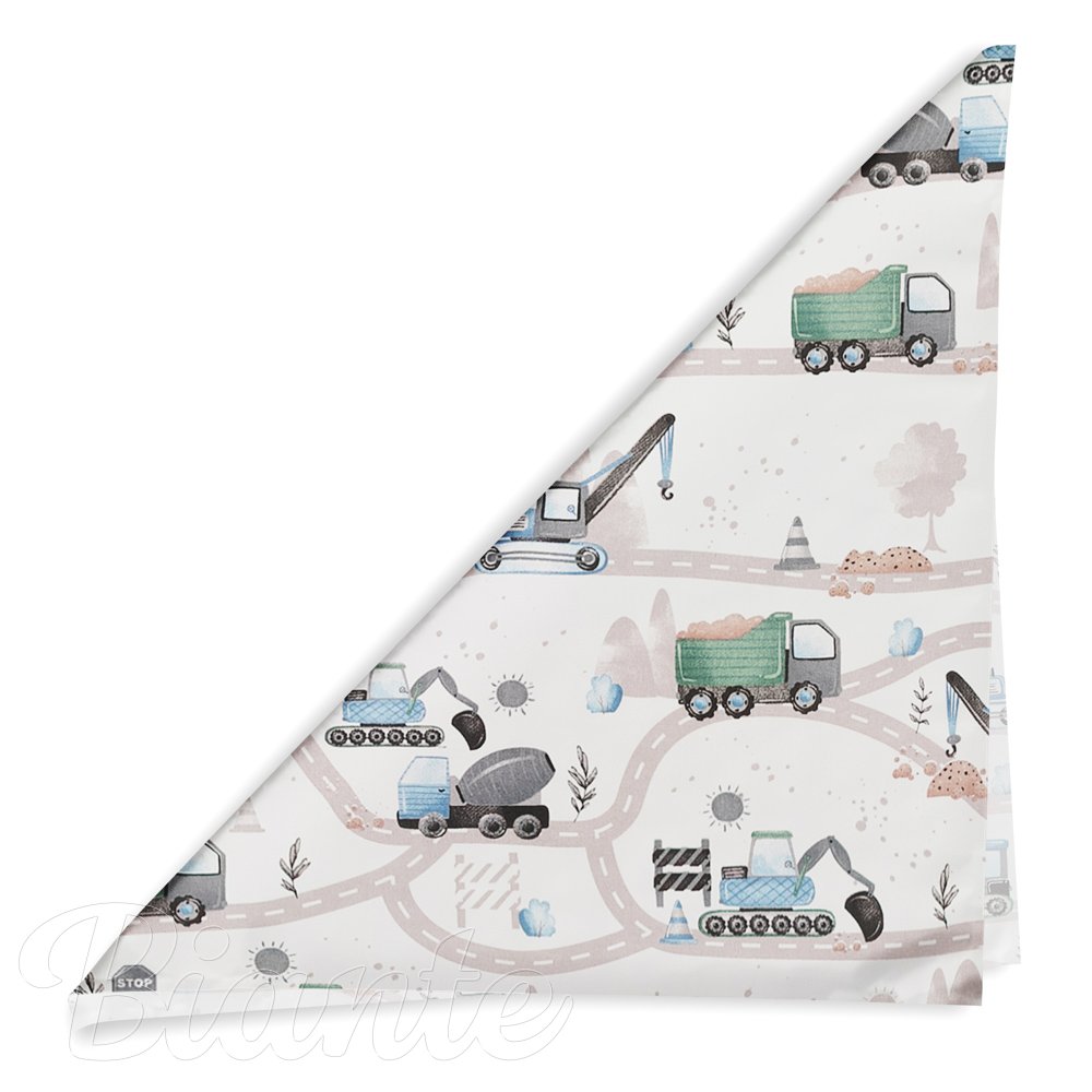 Dětský bavlněný šátek Sandra SA-687 Modro-zelená auta a bagry na bílém - detail 1 - Biante.cz