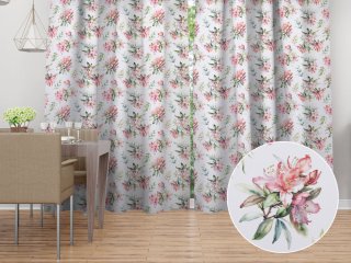 Dekorační závěs TF-134 Akvarelové květy rododendronu na bílém - Biante.cz