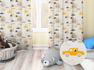 Detský bavlnený záves Sandra SA-672 Žlté a sivohnedé autá v meste na bielom - Biante.sk Detský bavlnený záves Sandra SA-672 Žlté a sivohnedé autá v meste na bielom - Biante.sk
