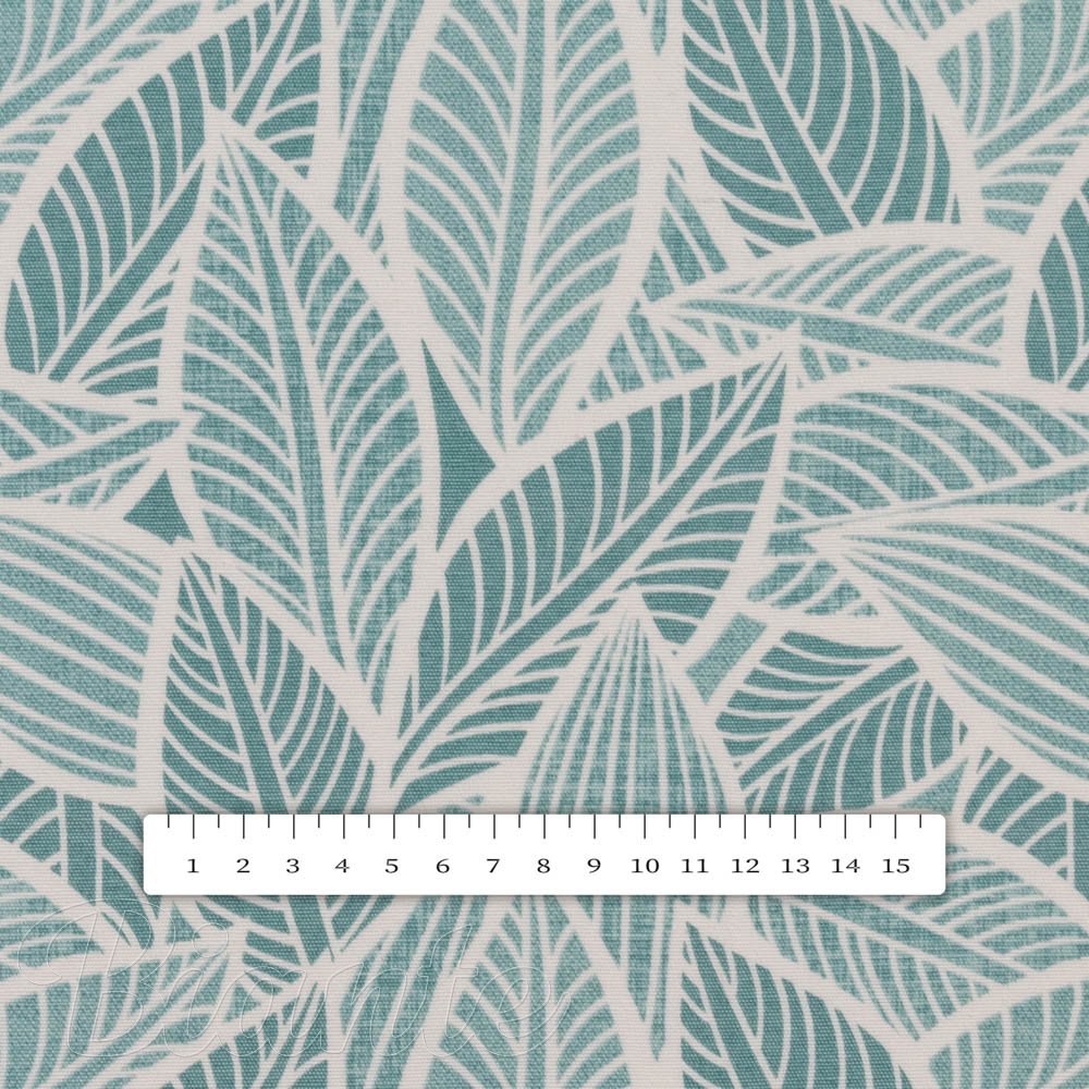 Dekorační látka Leona LN-166 Bílé listy na modrozeleném - šířka 140 cm a 280 cm - detail 4 - Biante.cz