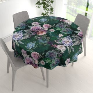 Dekorační kulatý ubrus Parma PM-114 Fialové květy na tmavě zeleném - detail 1 - Biante.cz Dekorační kulatý ubrus Parma PM-114 Fialové květy na tmavě zeleném - detail 1 - Biante.cz