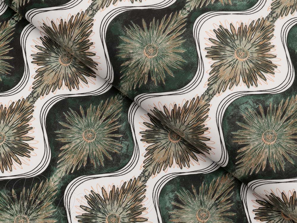 Bavlněná látka/plátno Sandra SA-542 Okrasné hvězdy na zeleném/bílém - šířka 160 cm - Biante.cz