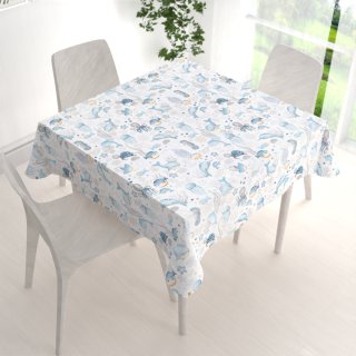 Dětský bavlněný čtvercový ubrus Sandra SA-442 Mořský svět modrý na bílém - detail 1 - Biante.cz