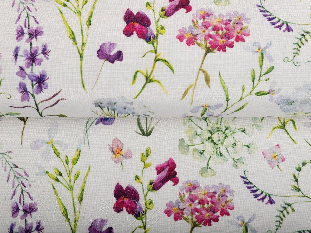 Dekorační látka PML-098 Luční květiny na smetanovém - šířka 150 cm - detail 2 - Biante.cz
