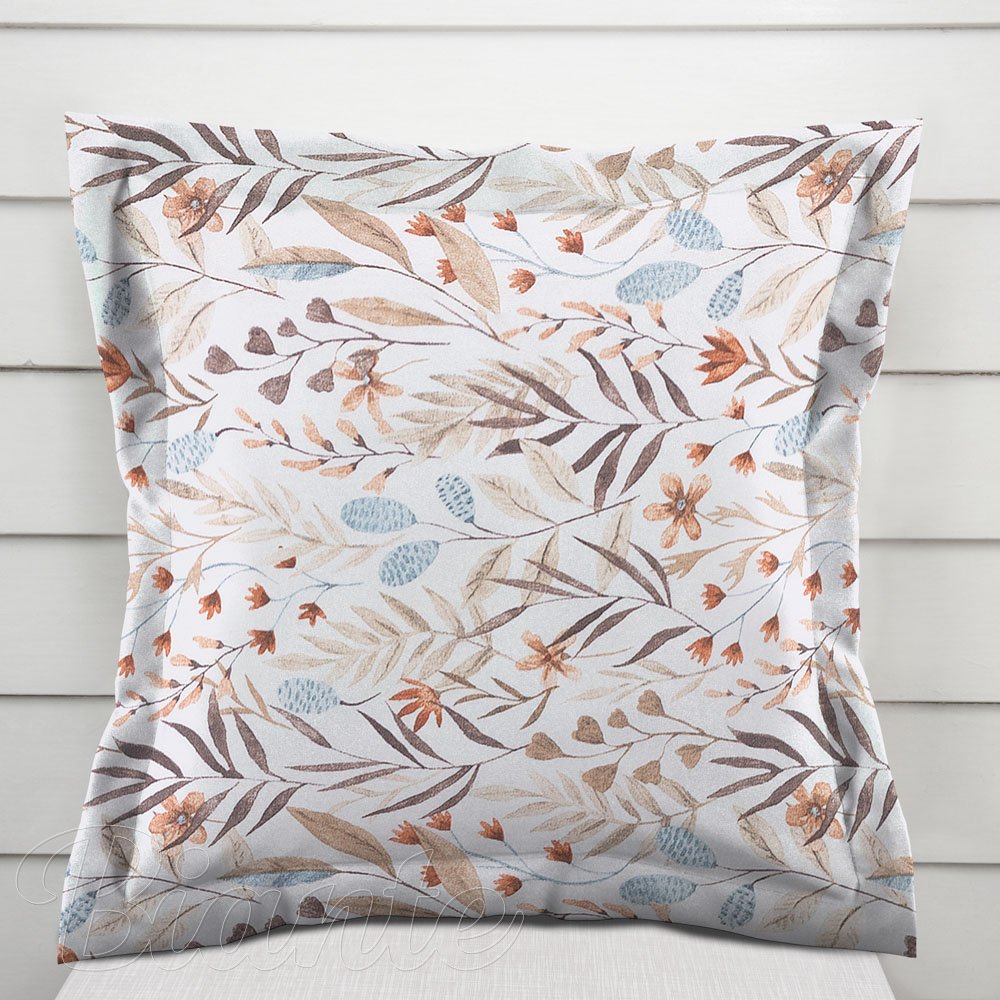 Dekorační povlak na polštář s lemem Leona LN-163 Podzimní větvičky na bílém - Biante.cz