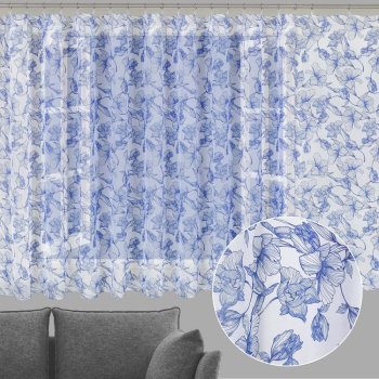 Voál - Modré kvety na bielom - ZAC-016 - výška 150 cm - Biante.sk