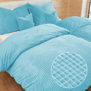 Hrejivé posteľné obliečky Minky kocky MKK-006 Svetlo modré - Biante.sk