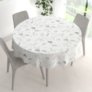 Dětský bavlněný kulatý ubrus Sandra SA-688 Mořský svět zelený na bílém - detail 1 - Biante.cz