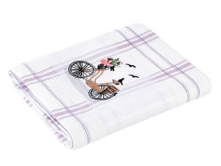 Kuchynská vaflová utierka s výšivkou Bicykel - fialové káro