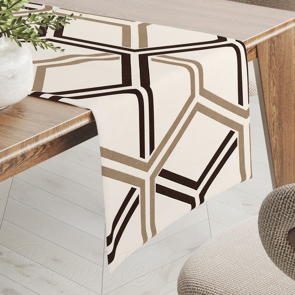 Bavlněný běhoun na stůl Sandra SA-558 Hnědé hexagony na krémovém - Biante.cz