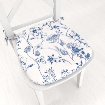 Oblý podsedák PML-060 Modré luční kvítí na bílém - 39x37x3 cm - Biante.cz