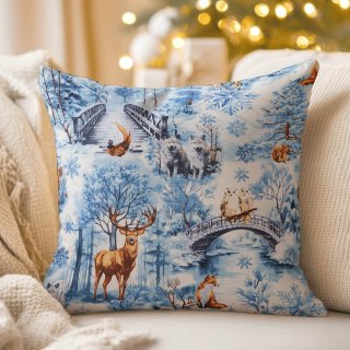 Bavlněný povlak na polštář Sandra SA-674 Lesní zvířata v zimním lese na modrém - Biante.cz Bavlněný povlak na polštář Sandra SA-674 Lesní zvířata v zimním lese na modrém - Biante.cz
