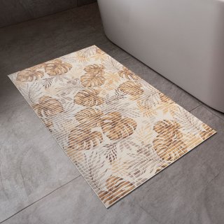 Kúpeľňová penová rohož / predložka PRO-045 Hnedo-béžové tropické listy - metráž šírka 65 cm - detail 1 - Biante.sk