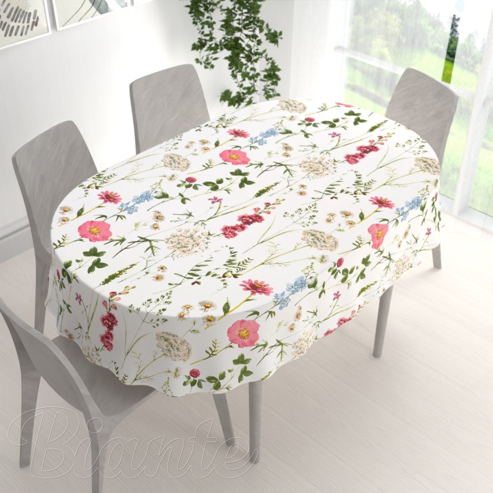 Bavlněný oválný ubrus Sandra SA-667 Velké luční kvítí na bílém - detail 1 - Biante.cz