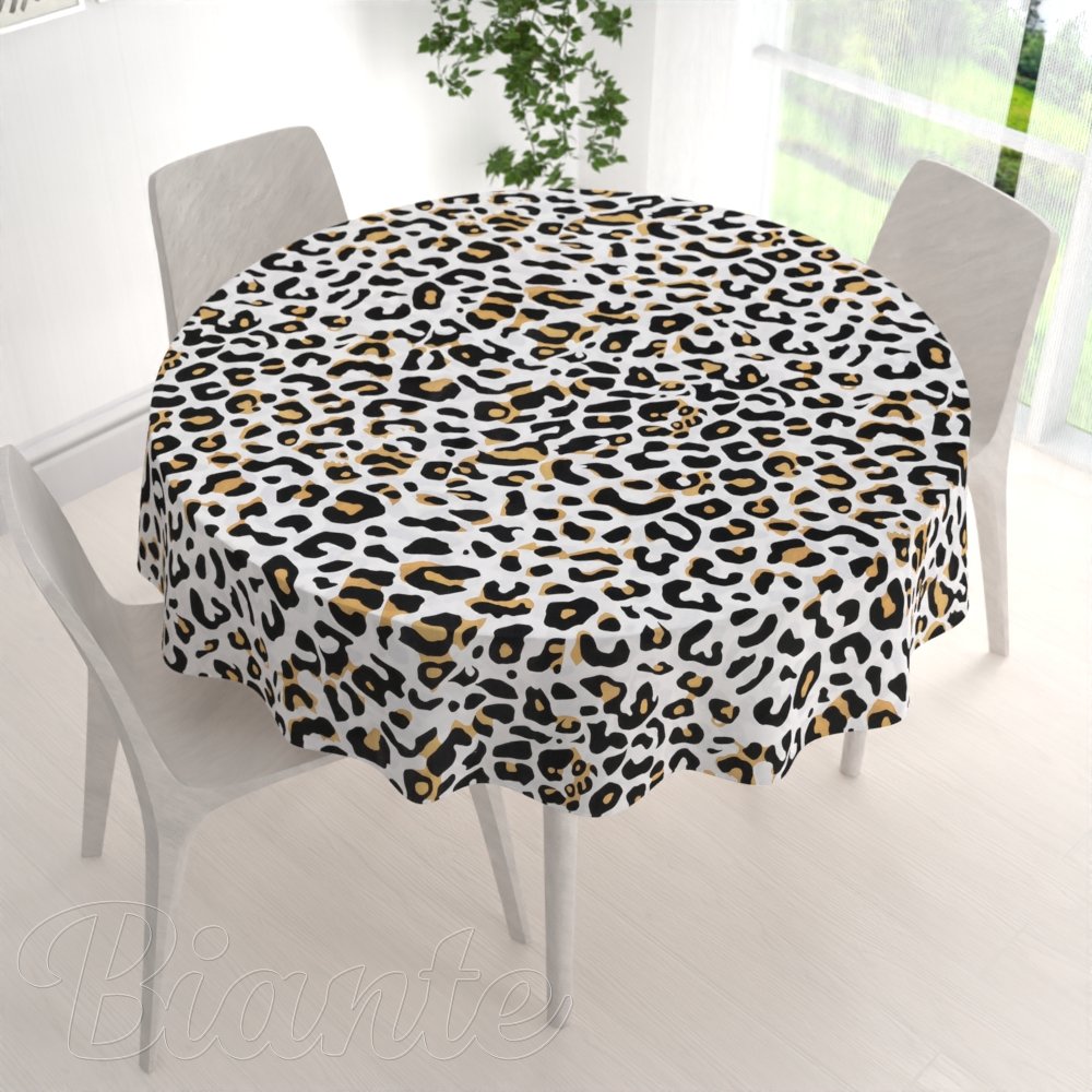 Bavlněný kulatý ubrus Sandra SA-409 Leopardí vzor na bílém - detail 1 - Biante.cz
