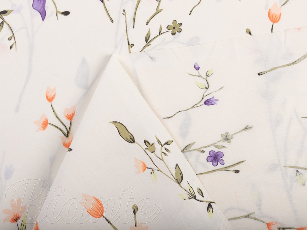 Bavlněná látka/plátno Sandra SA-382 Fialové luční kvítí na krémovém - šířka 160 cm a 220 cm - detail 4 - Biante.cz