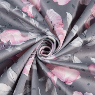 Sametová látka Tamara TMR-013 Růžové květy na šedém - šířka 150 cm - detail 1 - Biante.cz