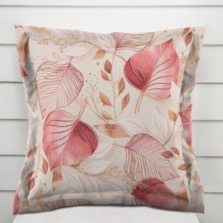 Dekoračná obliečka na vankúš s lemom Leona LN-172 Ružovo-vínové listy na režnom - Biante.sk