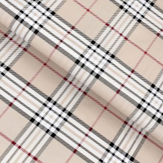 Bavlněná látka/plátno Sandra SA-548 Černo-červeno-bílé káro na béžovém - šířka 140 cm - Biante.cz