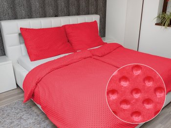 Hrejivé posteľné obliečky Minky 3D bodky MKP-019 Jahodové červené - Biante.sk
