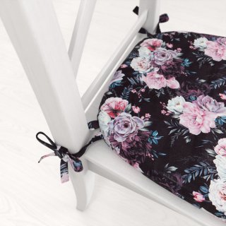 Sametový oblý podsedák Tamara TMR-011 Květiny na černém - 39x37x3 cm - detail 1 - Biante.cz