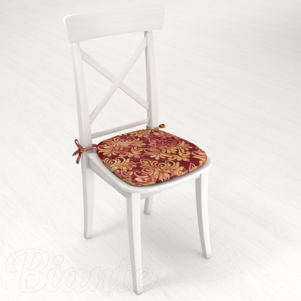 Sametový oblý podsedák Tamara TMR-053 Zámecký vzor na vínově červeném - 39x37x3 cm - detail 2 - Biante.cz