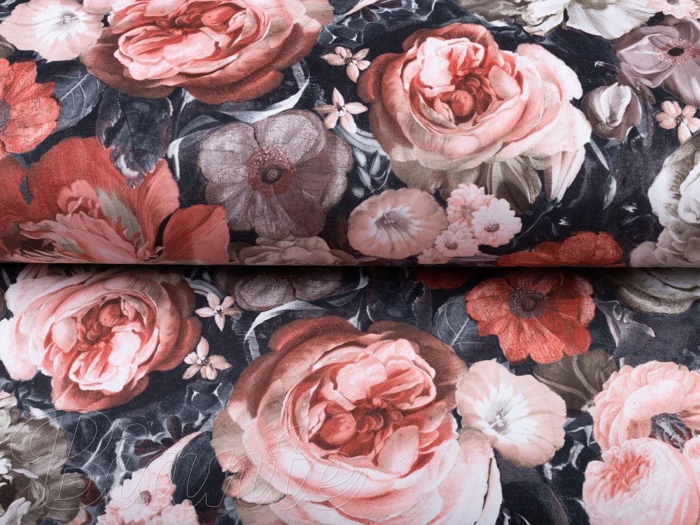 Sametová látka Tamara TMR-018 Červené květy - šířka 150 cm - detail 3 - Biante.cz Sametová látka Tamara TMR-018 Červené květy - šířka 150 cm - detail 3 - Biante.cz