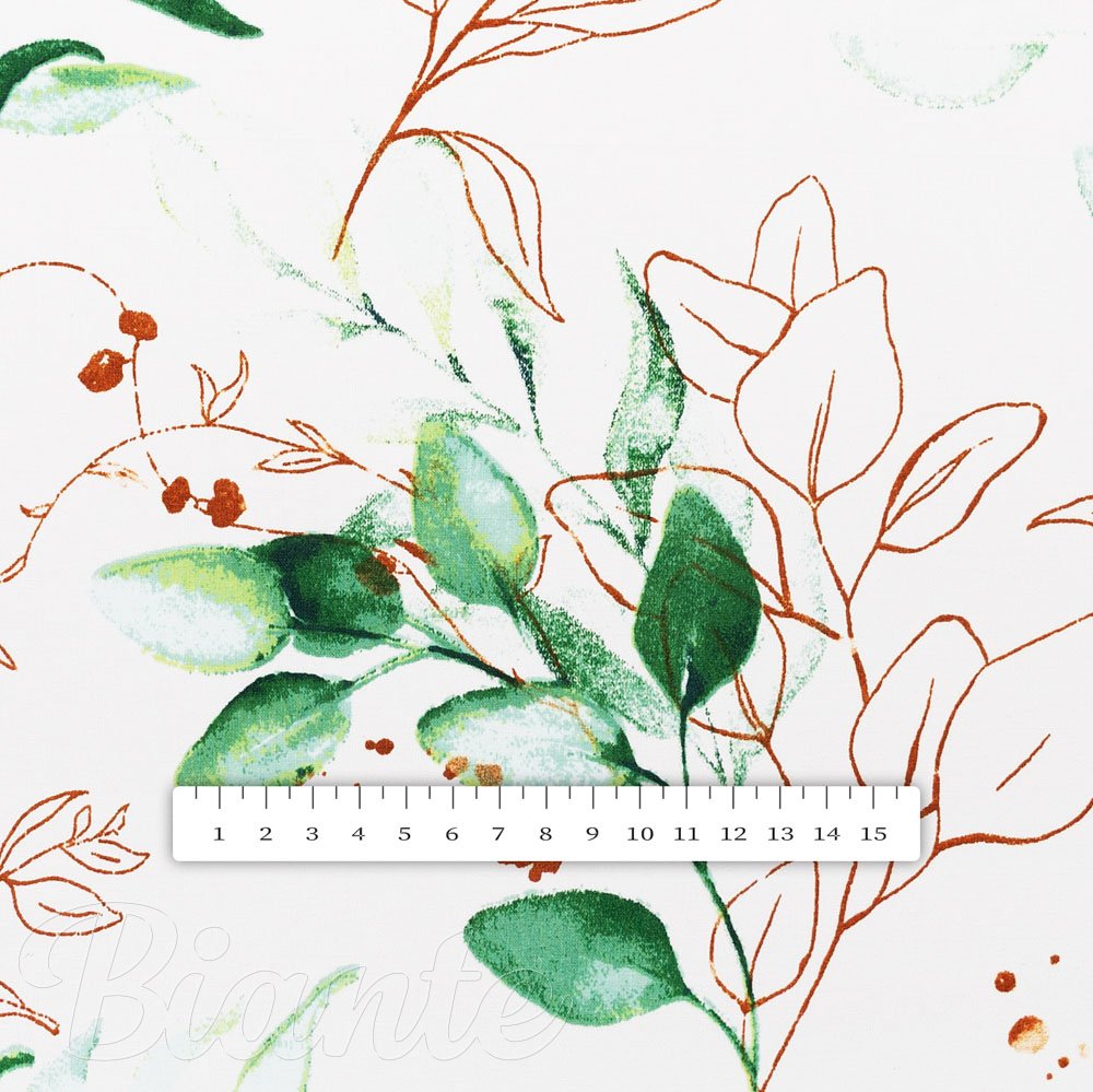 Bavlněná látka/plátno Sandra SA-706 Zeleno-hnědé větvičky s lístky na bílém - šířka 160 cm - detail 3 - Biante.cz