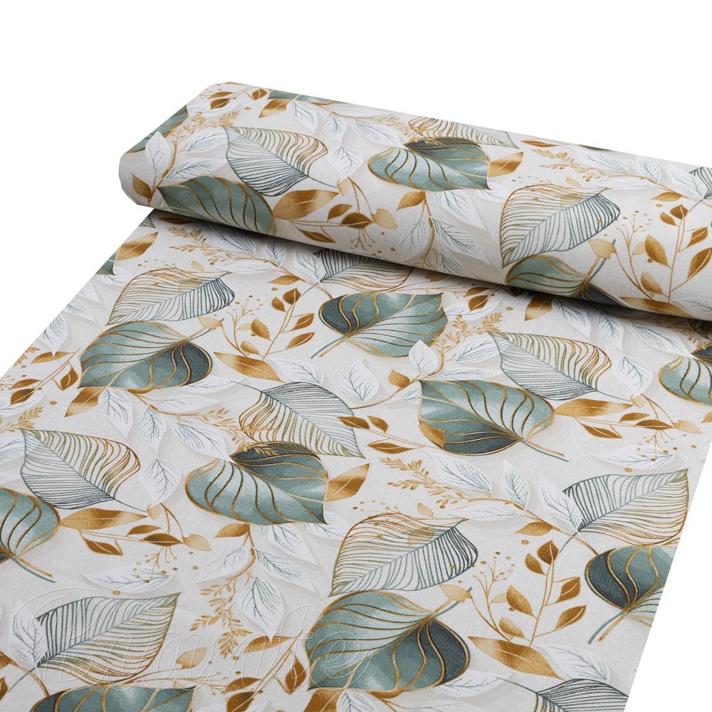 Dekorační látka Leona LN-174 Zelené listy na režném - šířka 140 cm a 280 cm - detail 1 - Biante.cz