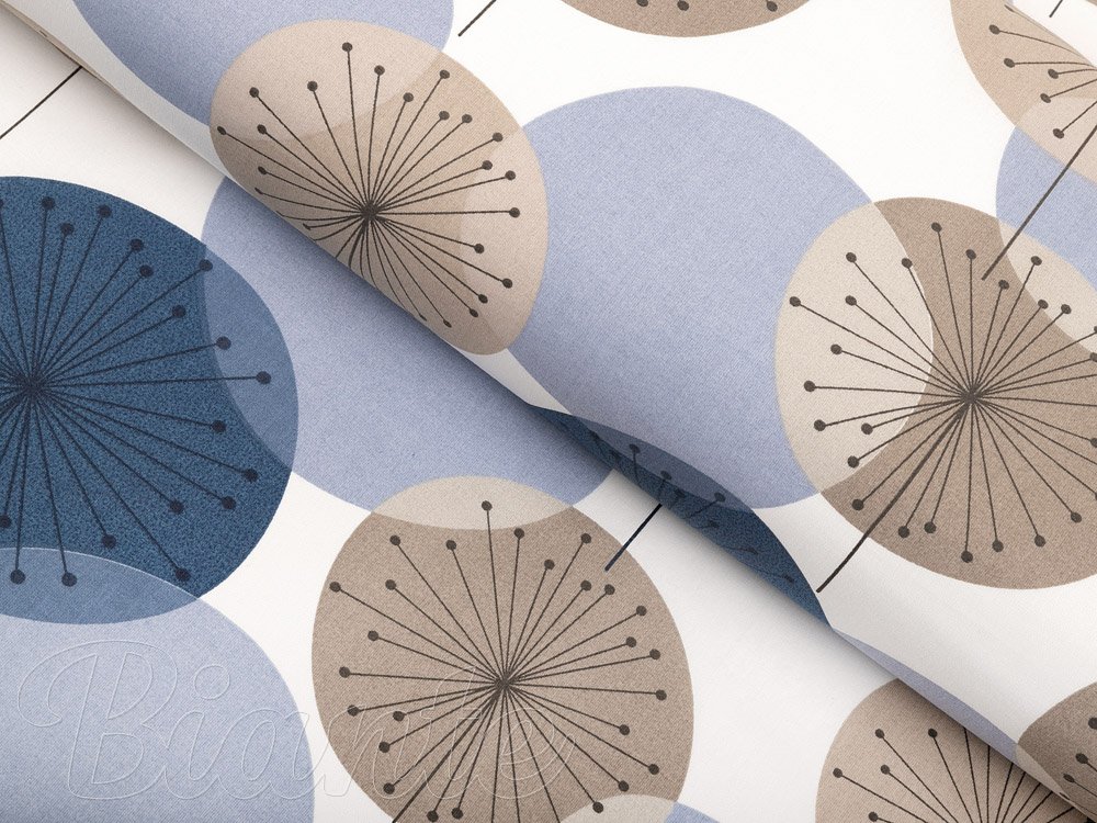 Bavlněná látka/plátno Sandra SA-446 Modro-hnědé designové pampelišky - šířka 160 cm - Biante.cz