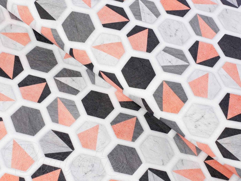 Dekorační látka Leona LN-031 Lososovo-šedé hexagony - šířka 140 cm - detail 1 - Biante.cz Dekorační látka Leona LN-031 Lososovo-šedé hexagony - šířka 140 cm - detail 1 - Biante.cz