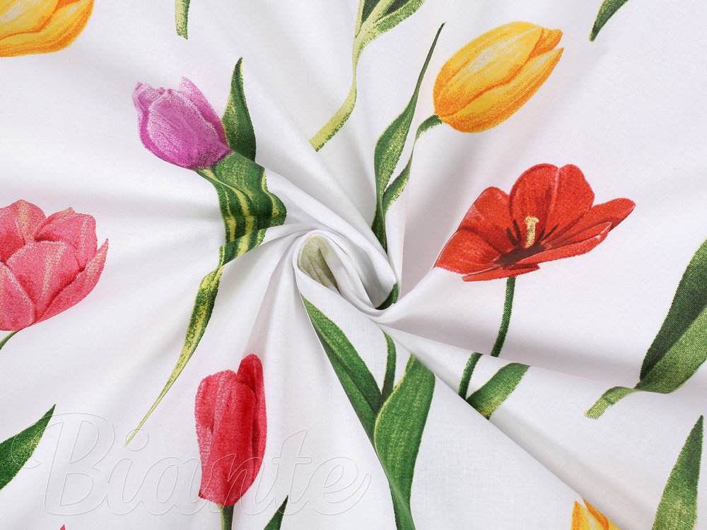Bavlněná látka/plátno Sandra SA-506 Tulipány na bílém - šířka 220 cm - detail 2 - Biante.cz Bavlněná látka/plátno Sandra SA-506 Tulipány na bílém - šířka 220 cm - detail 2 - Biante.cz