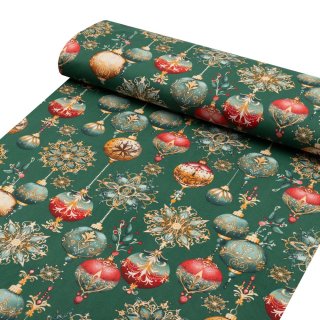 Bavlněná látka/plátno Sandra SA-529 Vánoční baňky na zeleném - šířka 160 cm - detail 1 - Biante.cz
