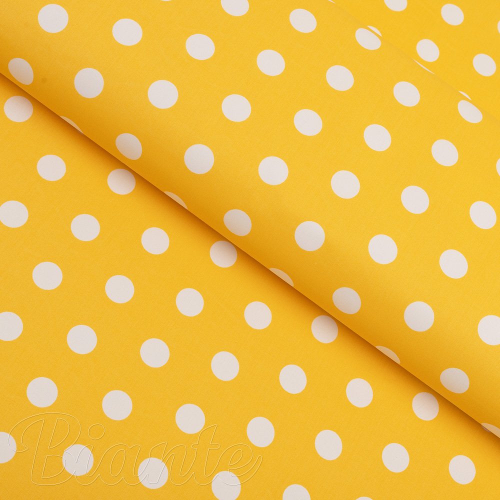 Bavlněná látka/plátno Sandra SA-735 Bílé puntíky na žlutooranžovém - šířka 160 cm - Biante.cz