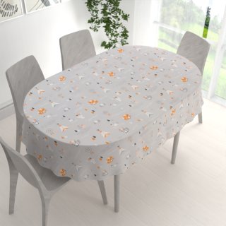 Dětský bavlněný oválný ubrus Sandra SA-699 Oranžová zvířátka Indiáni na šedém - detail 1 - Biante.cz Dětský bavlněný oválný ubrus Sandra SA-699 Oranžová zvířátka Indiáni na šedém - detail 1 - Biante.cz