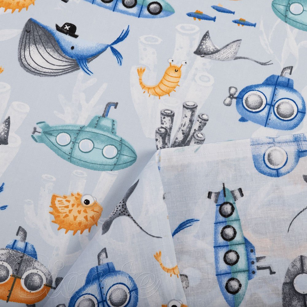 Dětská bavlněná látka/plátno Sandra SA-673 Podmořský svět modrý - šířka 160 cm - detail 4 - Biante.cz