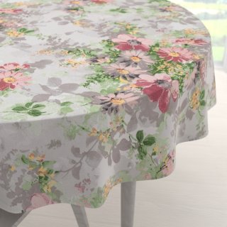 Bavlněný kulatý ubrus Sandra SA-704 Malované růžovo-červené květy na šedém - Biante.cz Bavlněný kulatý ubrus Sandra SA-704 Malované růžovo-červené květy na šedém - Biante.cz