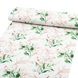 Bavlněná látka/plátno Sandra SA-706 Zeleno-hnědé větvičky s lístky na bílém - šířka 160 cm - detail 1 - Biante.cz Bavlněná látka/plátno Sandra SA-706 Zeleno-hnědé větvičky s lístky na bílém - šířka 160 cm - detail 1 - Biante.cz