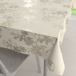 Sametový obdélníkový ubrus Isabela Flower IBL-022 Zlaté květy na smetanovém - Biante.cz