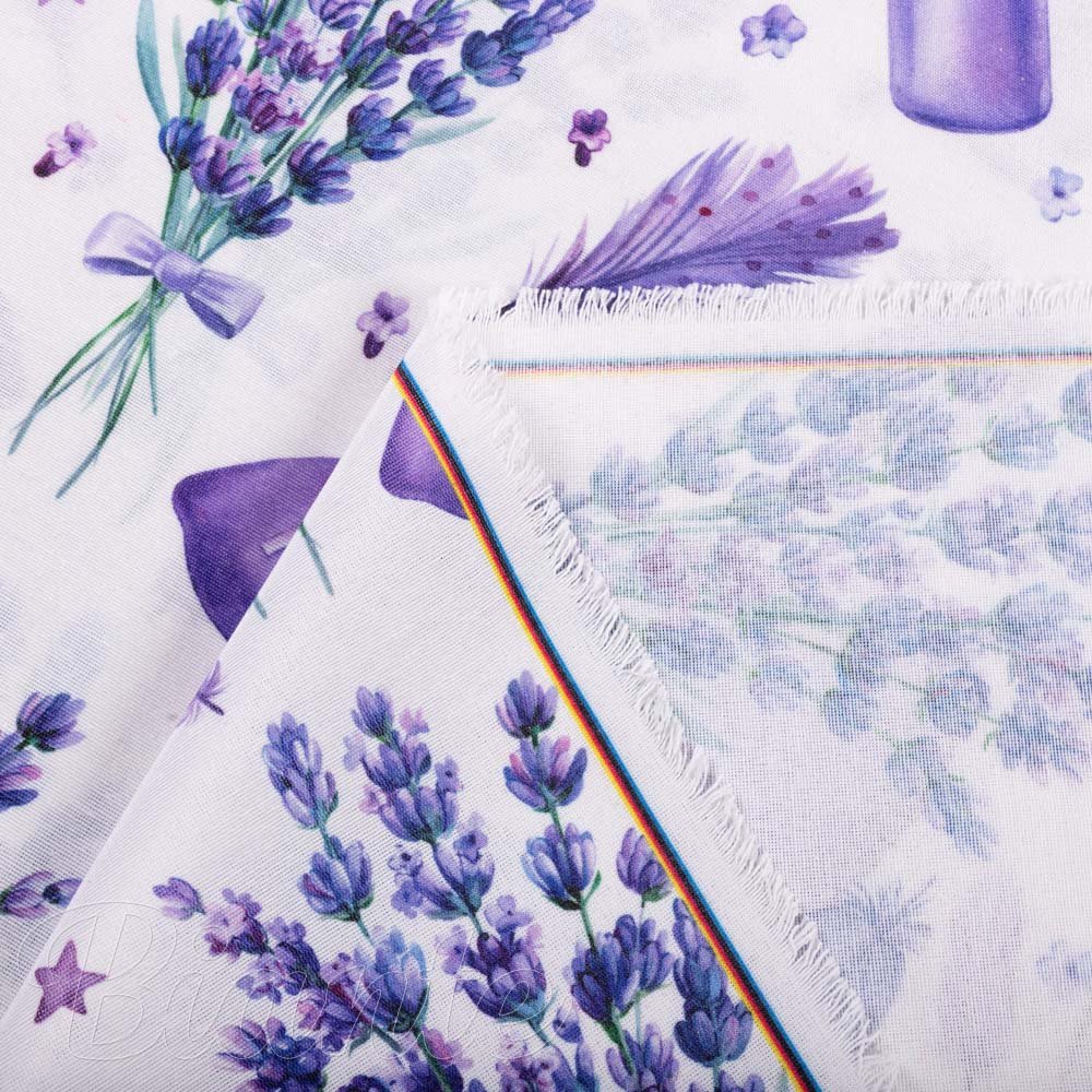 Dekorační látka PML-055 Levandule a srdce na bílém - šířka 150 cm - detail 4 - Biante.cz
